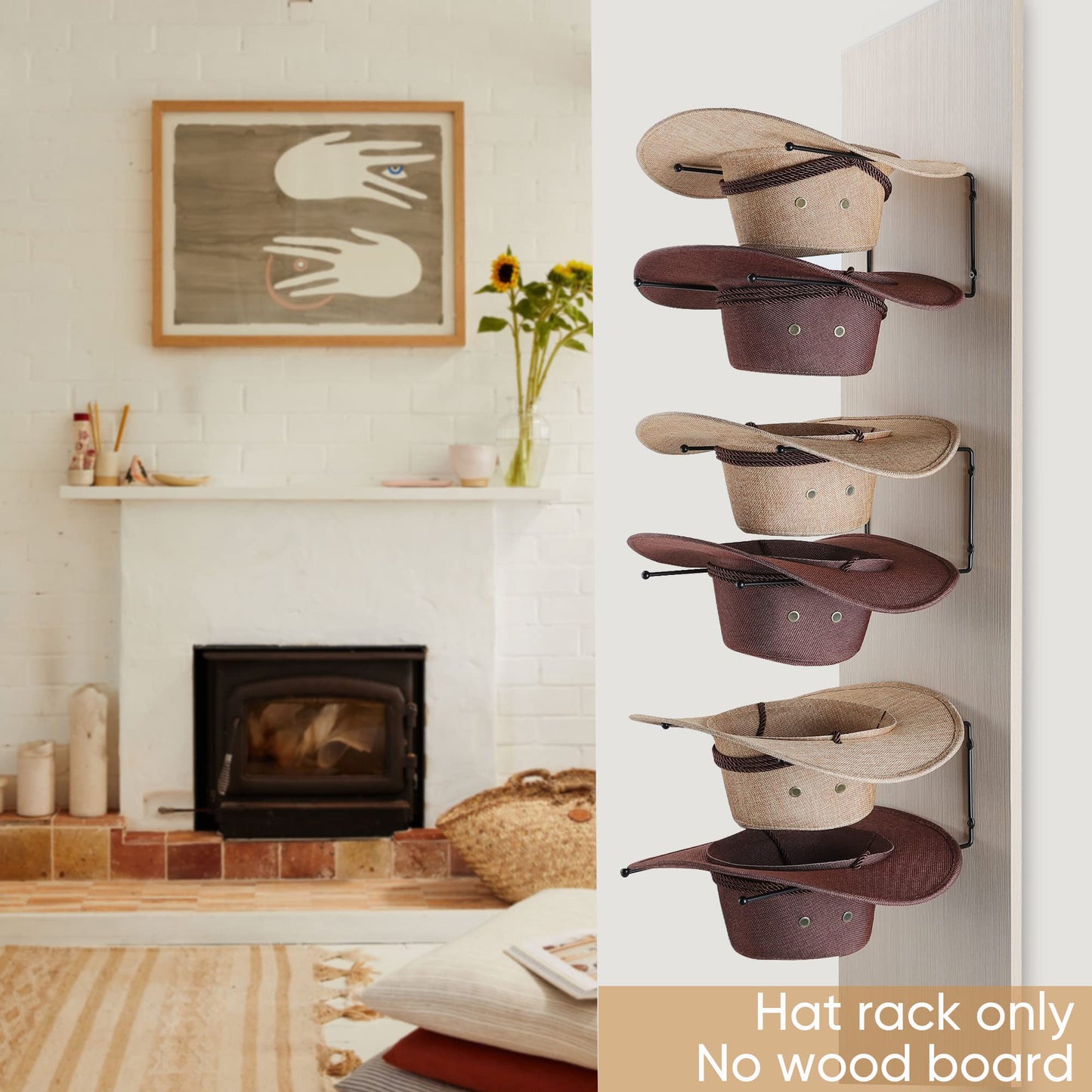 Taozun Cowboy Hat Rack - Cowboy Hat Holder DIY Hat Hangers for Wall Display, Black Hat Holder Organizer, 6 Pieces(A Beautiful Christmas Gift)