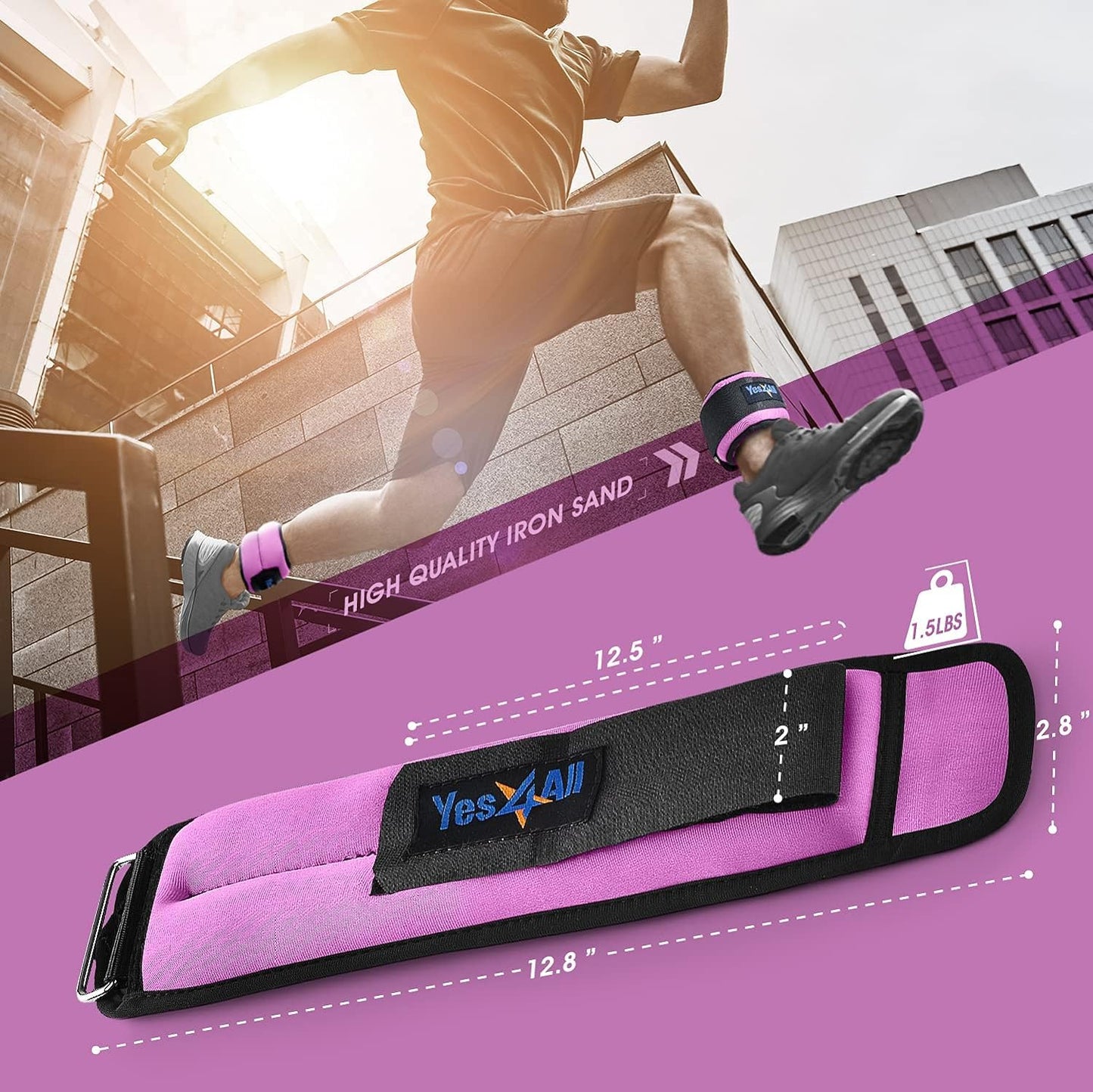 Yes4All Wrist & Ankle Weights Pair 1lb -10lbs for Women, Men - Adjustable Strap - Walking, Jogging, Pilates, Gym Fitness Workout (1.5 lbs x2, Purple)