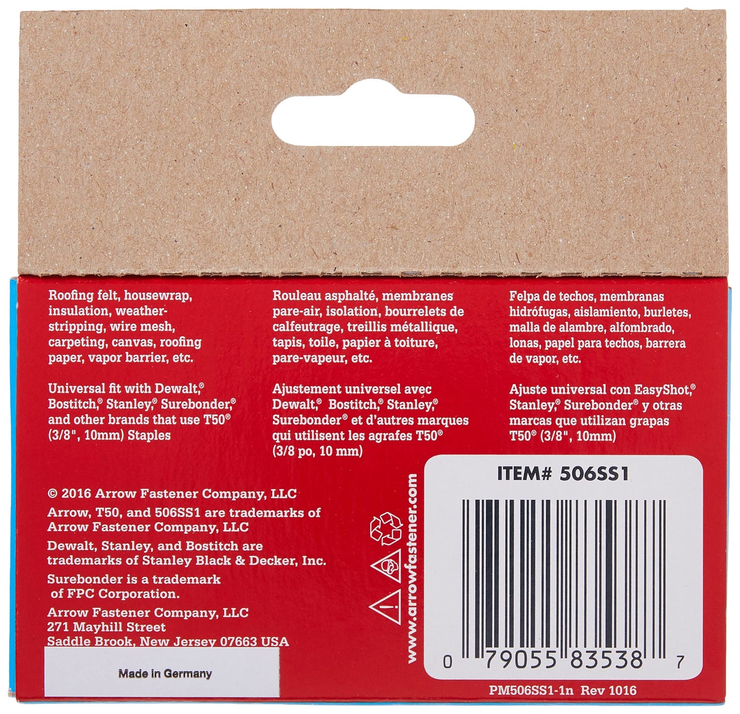 Arrow Fastener 506SS1 Heavy Duty T50 Stainless Steel Staples for Upholstery, Construction, Furniture, Crafts, 3/8-Inch Leg 3/8-Inch Crown Size,Length, 1000 Count (Pack of 1)