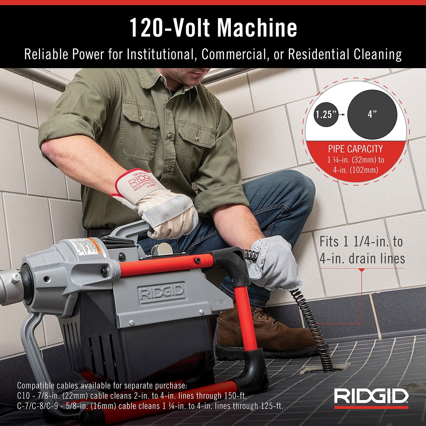 RIDGID 66497 K-60SP-SE Sectional Machine, Sectional Sewer Machine with A-61 Auger Tool Kit and A-62 Drain Cable Kit, Drain Cleaner Machine