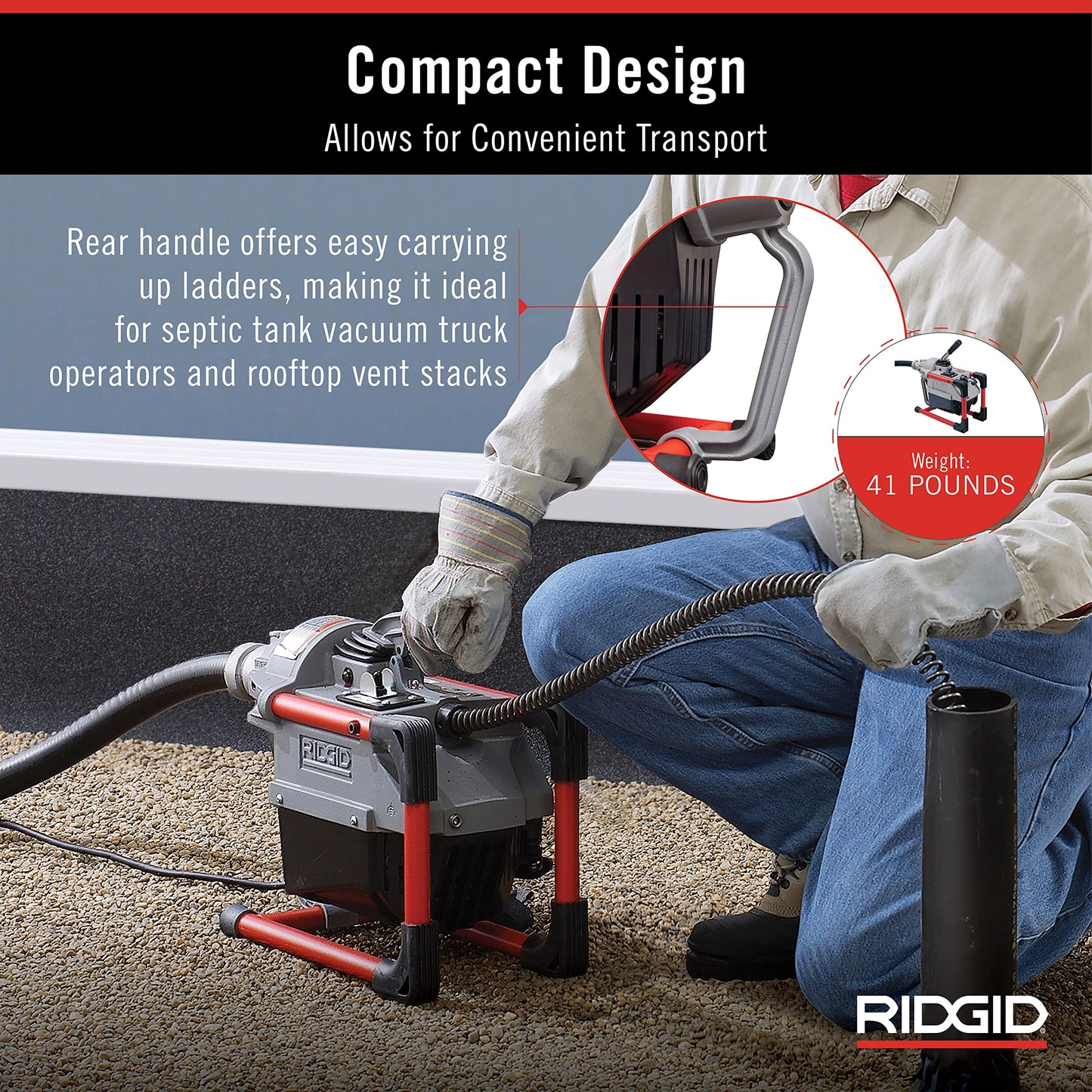 RIDGID 66497 K-60SP-SE Sectional Machine, Sectional Sewer Machine with A-61 Auger Tool Kit and A-62 Drain Cable Kit, Drain Cleaner Machine