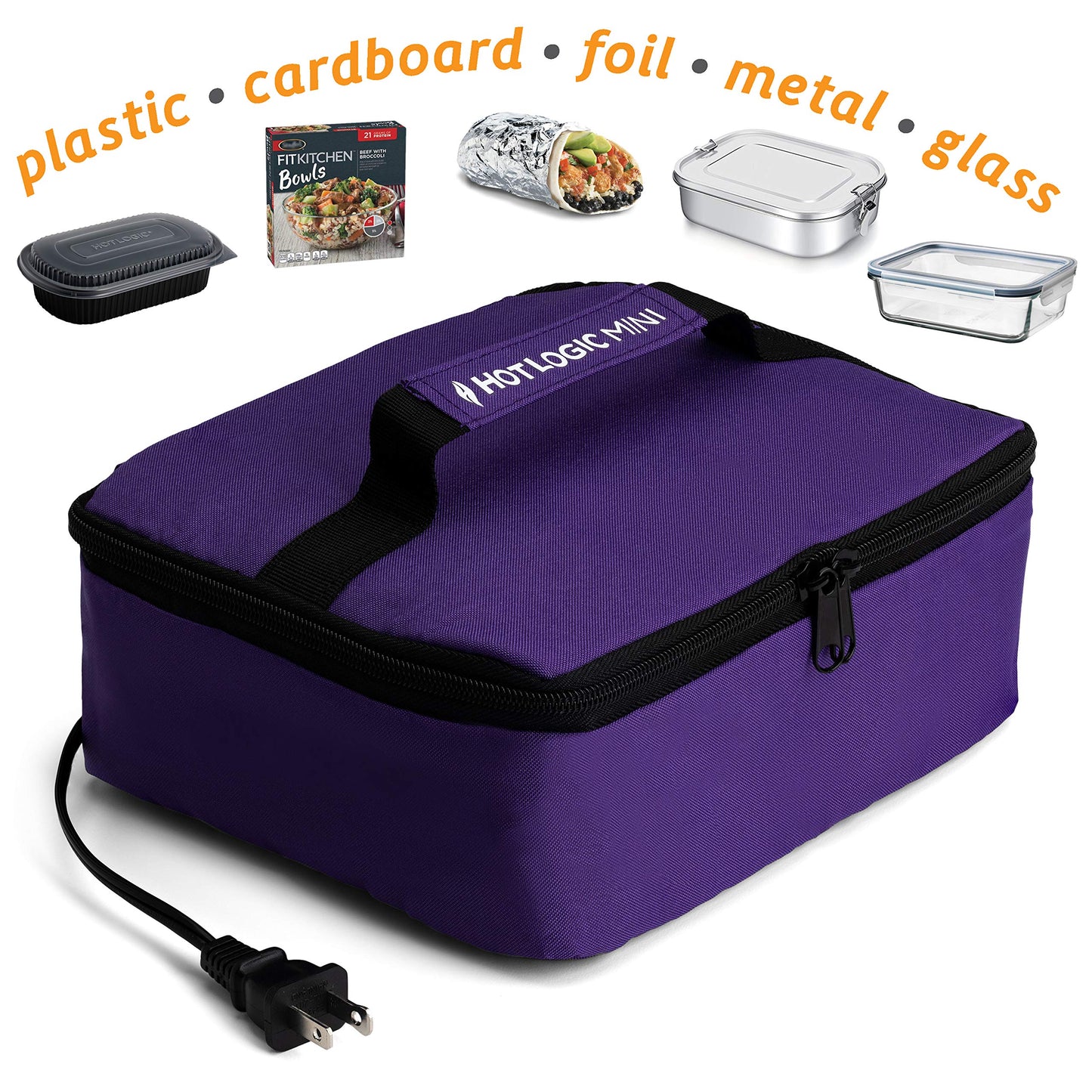 HotLogic Mini Portable Electric Lunch Box Food Heater - Innovative Food Warmer and Heated Lunch Box for Adults Car/Home - Easily Cook, Reheat, and Keep Your Food Warm - Purple (120V)
