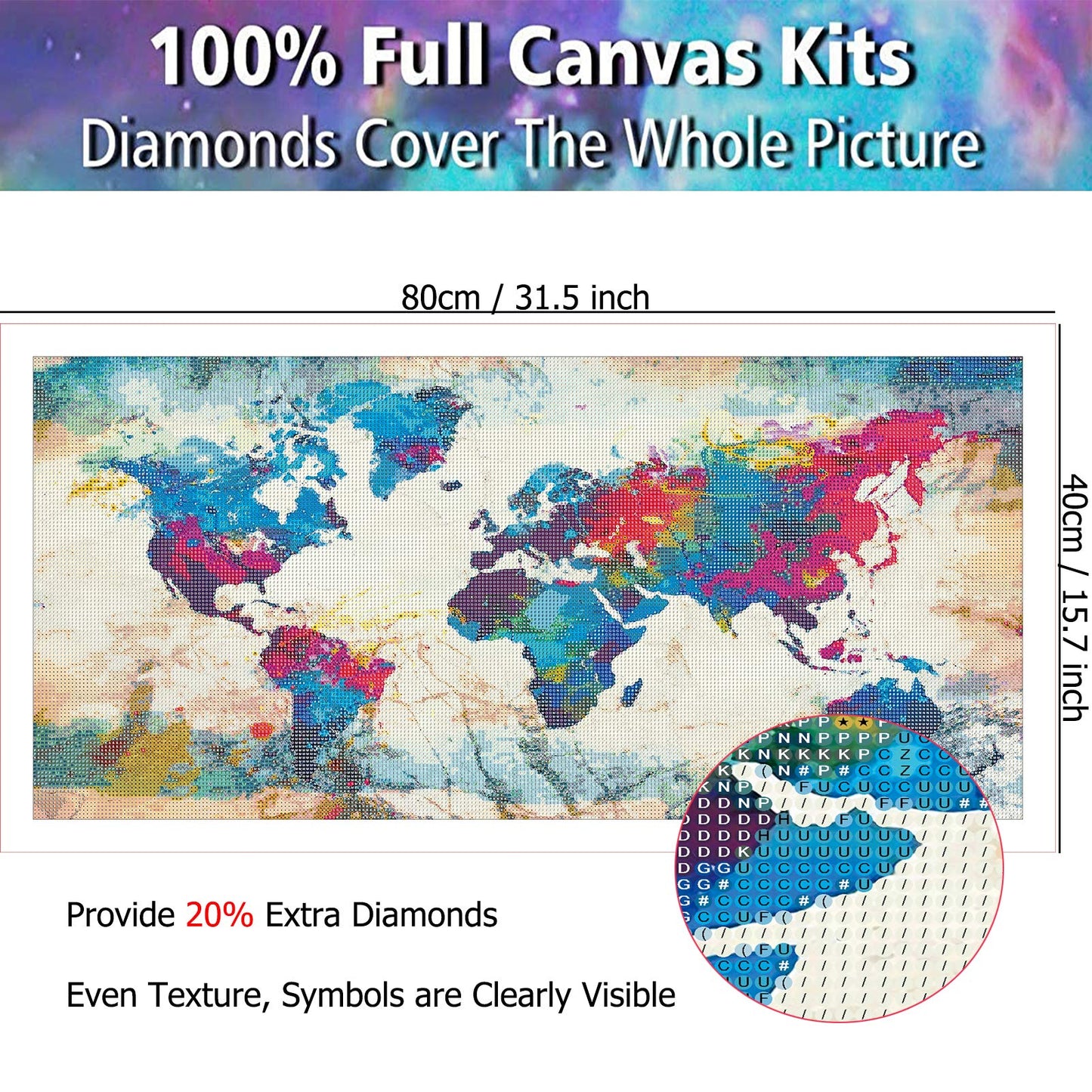 YALKIN Diamond Painting Kits for Adults, DIY Large 5D Diamond Painting World Map (31.5 x 15.7 inch) Paint by Number with Gem Art Drill Diamond Painting Kits for for Home Wall Decor