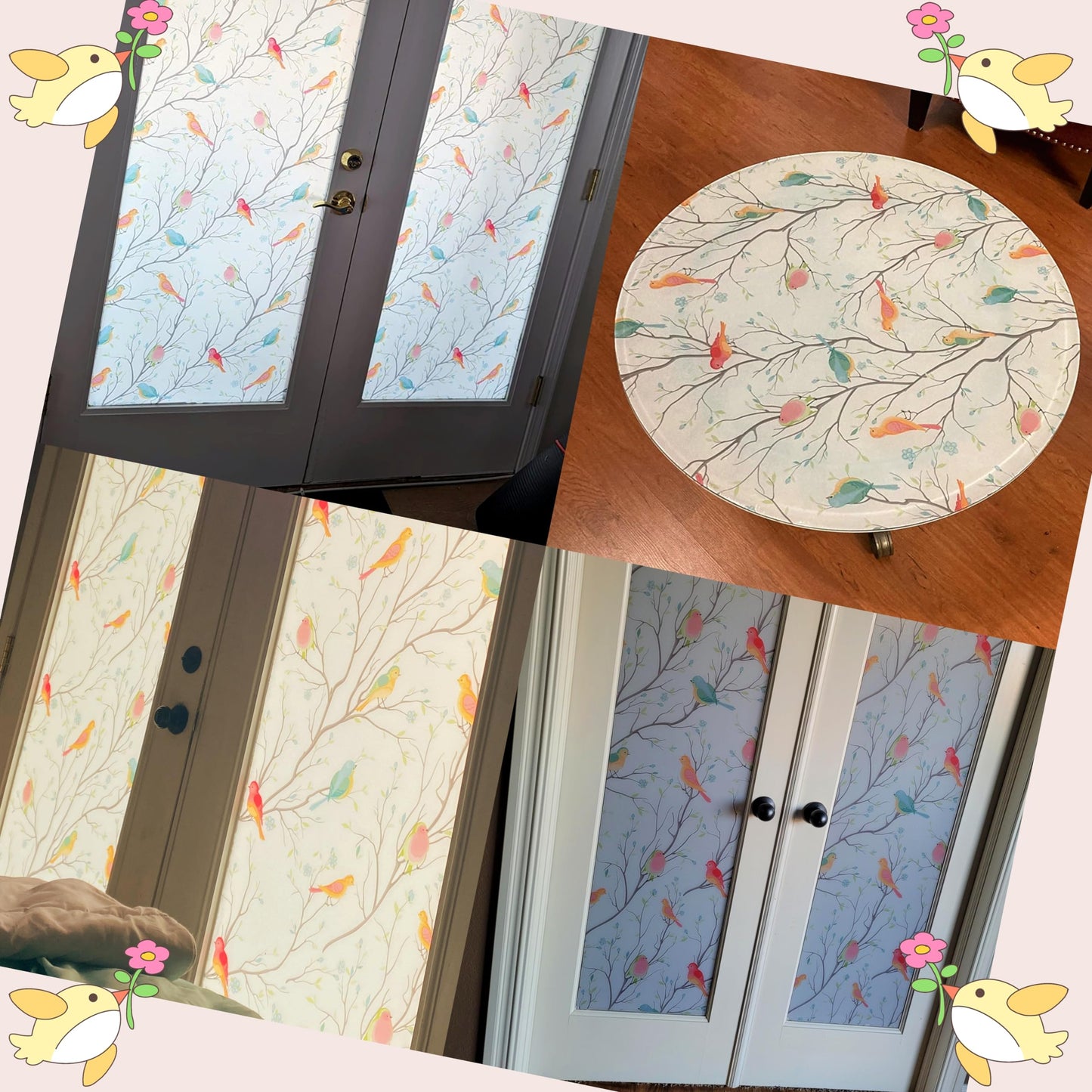 Coavas Window Privacy Film Decorative Bird Stained Glass Window Film Bathroom Frosted Glass Window Cling Privacy Film Heat Blocking Static Cling Day and Night Home Door Window Coverings 17.5" x 78.7"