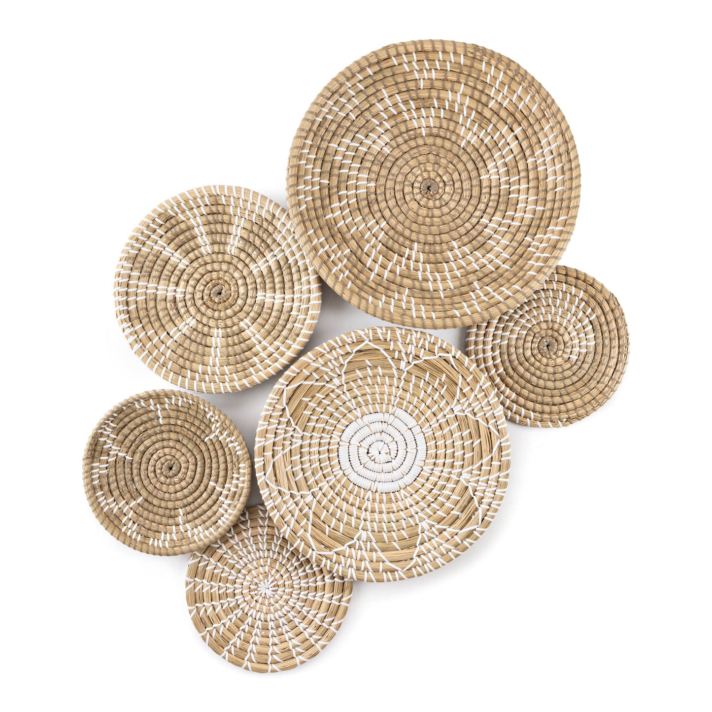 Kubohub Set of 6 Handcrafted Boho Wall Basket Decor, Woven Wall Basket, Basket Wall Decor, Handmade from Vietnam Unique Wicker Wall Art Decor (Set of 6)