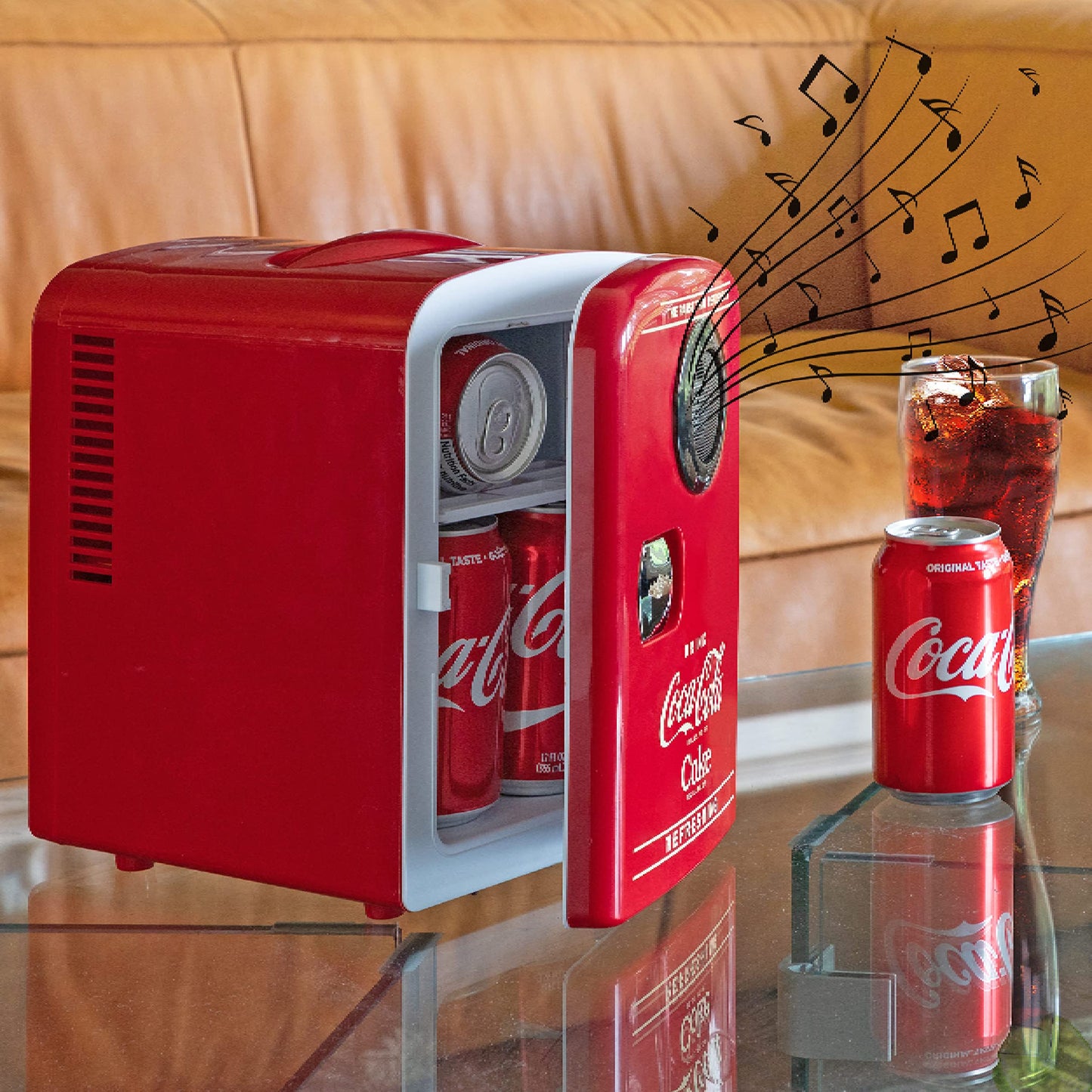 Coca Cola Mini Fridge for Bedroom Skincare Cosmatic Office 4L Small Refrigerator Bluetooth Speaker Fridge Dorm Fridge Portable Mini Refrigerator Snacks Drinks Makeup and Music Red