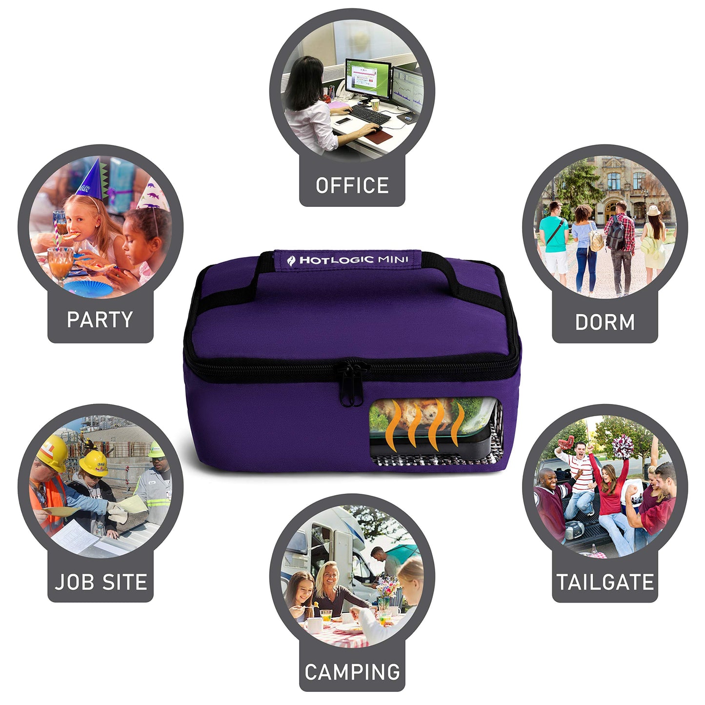 HotLogic Mini Portable Electric Lunch Box Food Heater - Innovative Food Warmer and Heated Lunch Box for Adults Car/Home - Easily Cook, Reheat, and Keep Your Food Warm - Purple (120V)