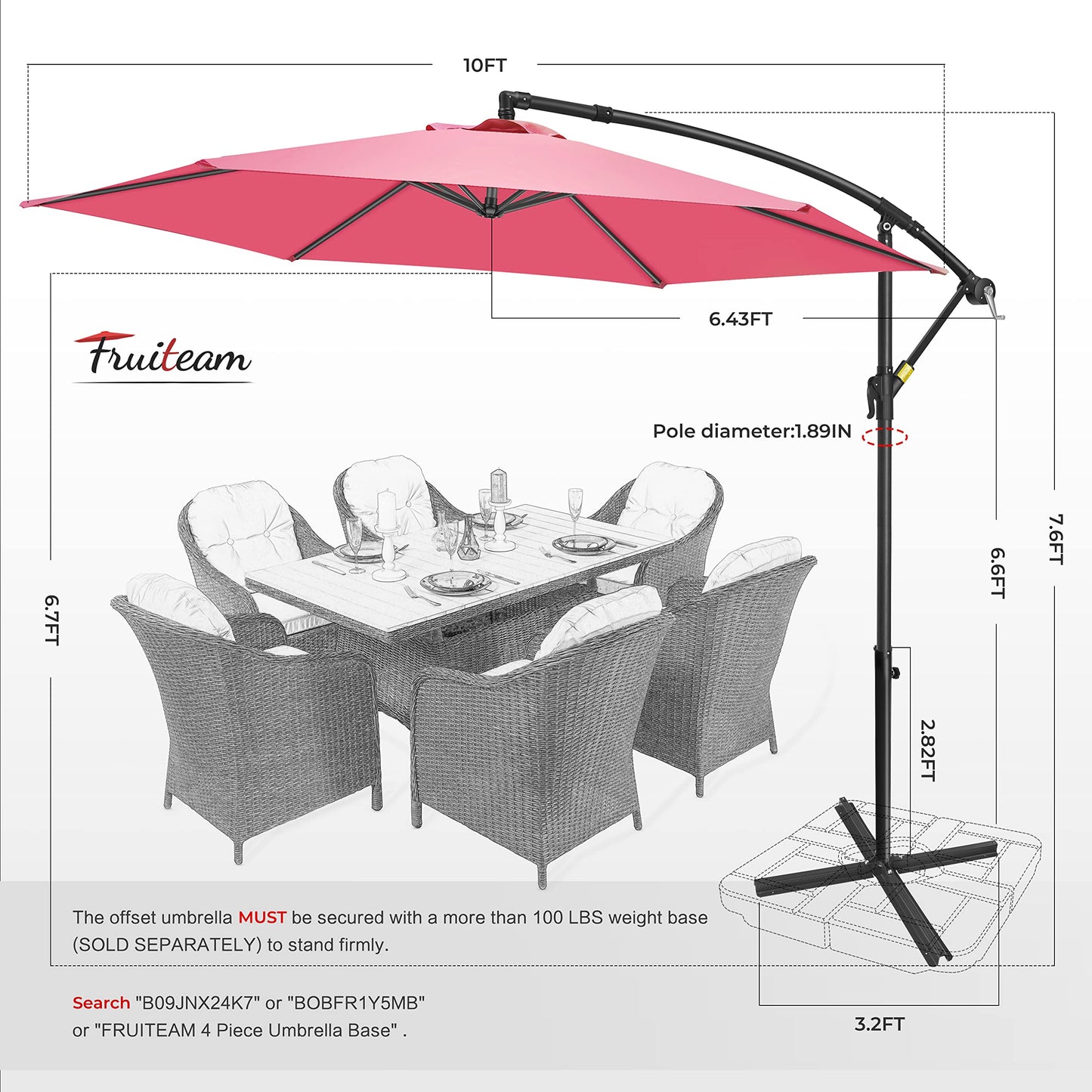 FRUITEAM 10FT Patio Offset Umbrella Cantilever Umbrella, Large Hanging Market Umbrella with Crank & Cross Bar, Waterproof UV Protection Outdoor Umbrella with Ventilation for Backyard, Garden
