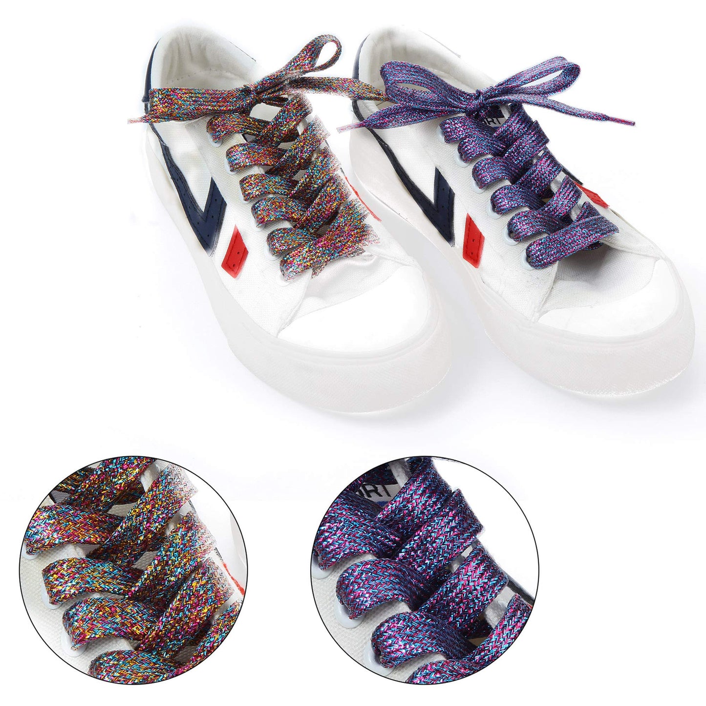 WILLBOND 16 Pairs Glitter Flat Shoelaces 42 Inch Solid Color Shoe Laces for Team Sneakers
