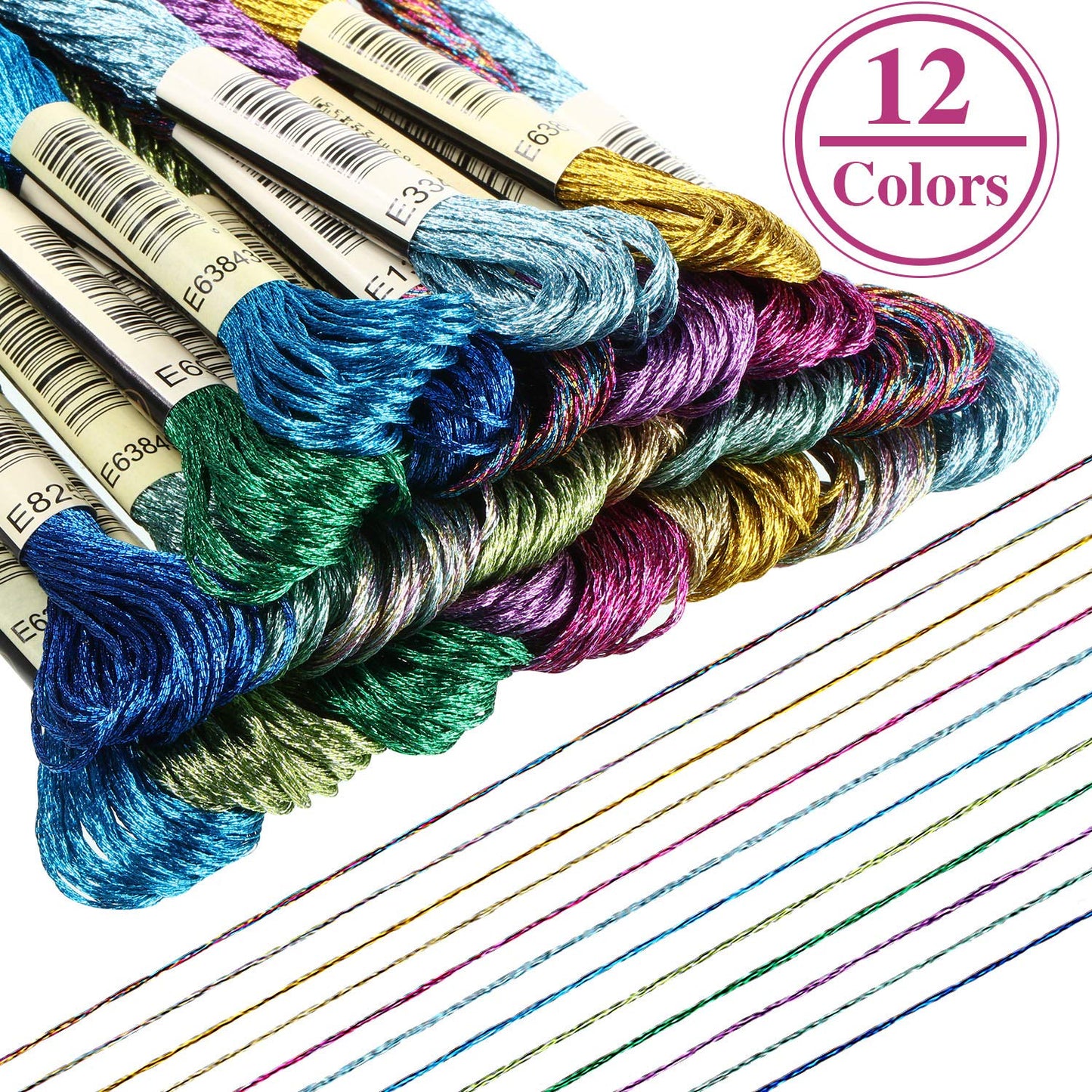 24 Pieces Metallic Embroidery Floss Multicolor Embroidery Skein Threads Glitter Embroidery Thread Cross Stitch Polyester Thread for Friendship